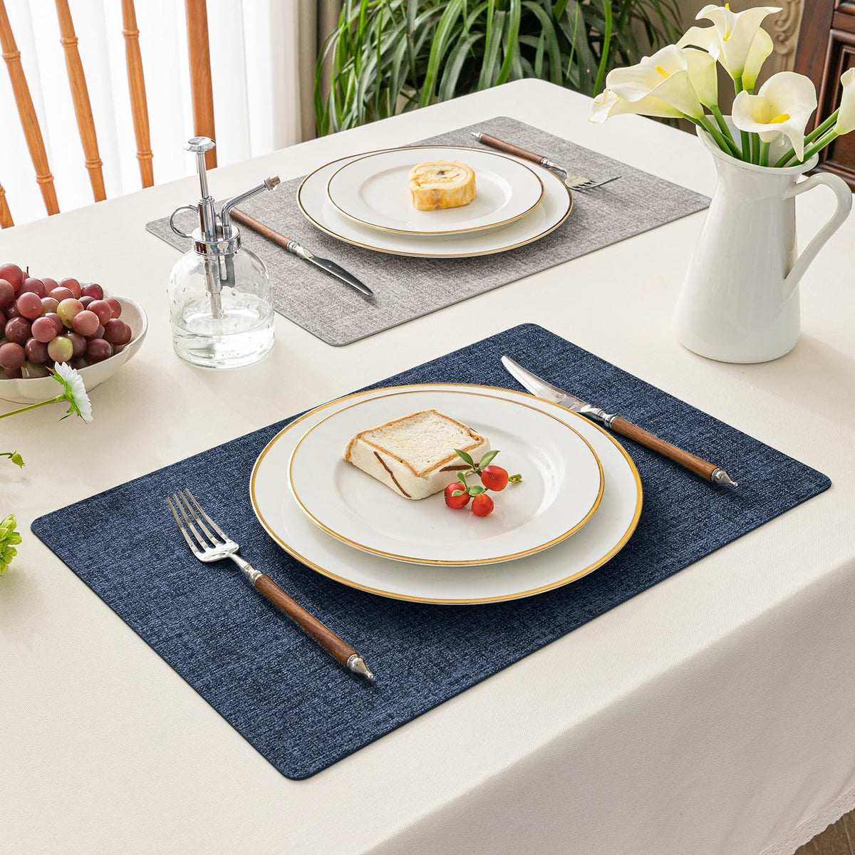 Romanstile Reversible Vinyl Placemats Set of 4, Faux Leather 100% Waterproof Oil-proof Wipeable