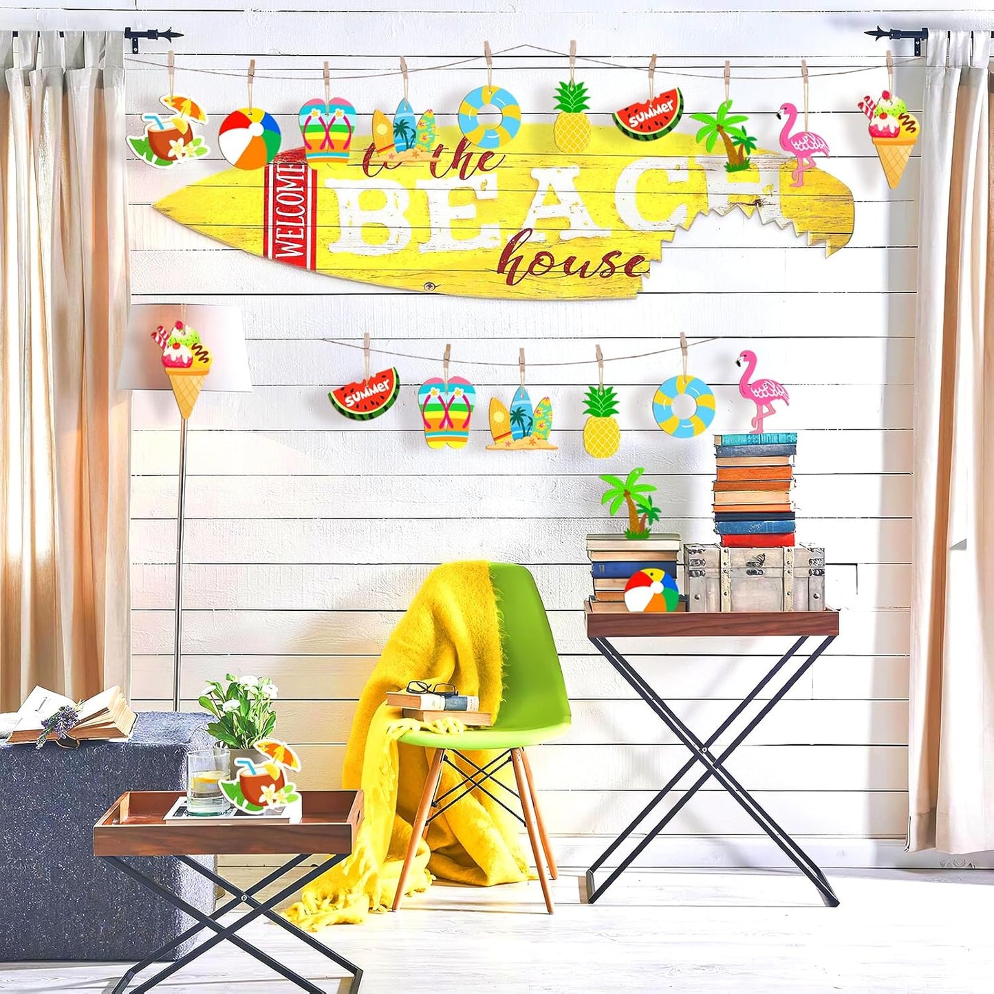 80PCS Wooden Summer Ornaments to Paint, 10 Styles DIY Blank Unfinished Wood Beach Cutouts Ornament