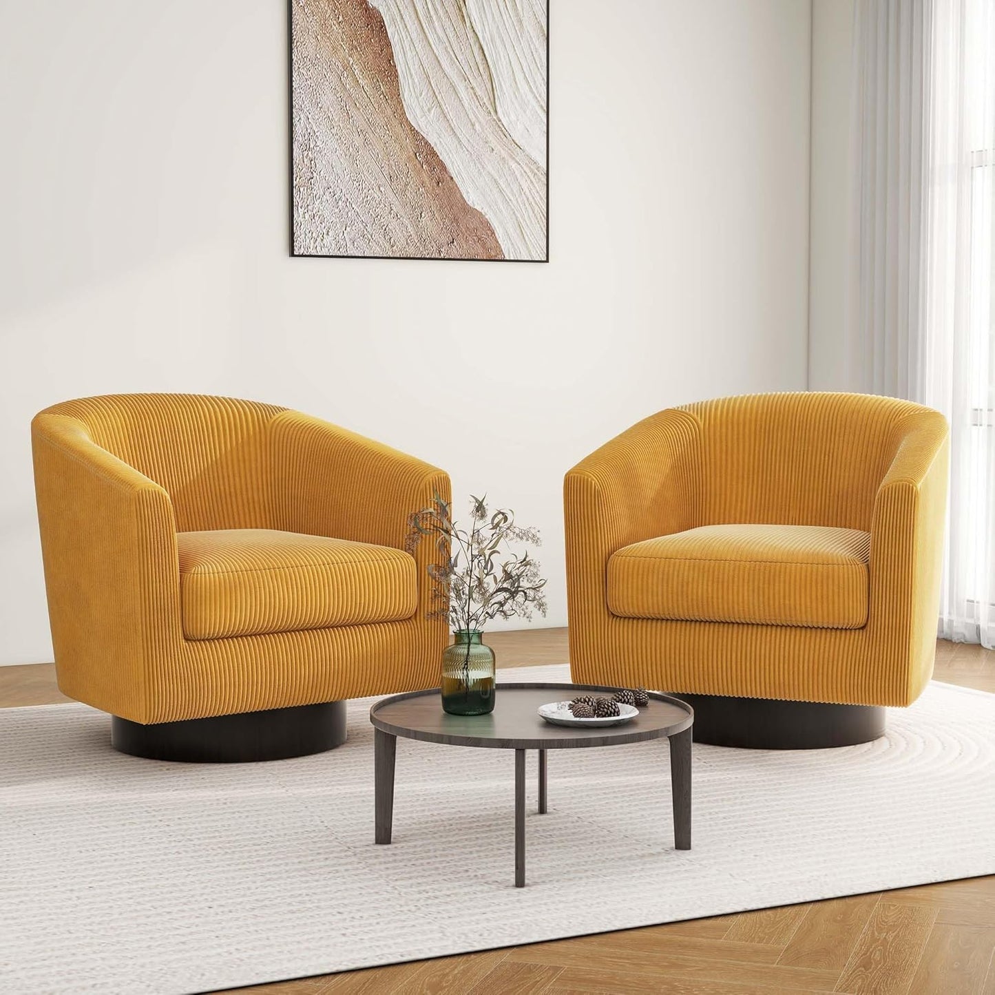 Swivel Barrel Accent Chair, Modern Round Corduroy Fabric Arm Chair for Living Room, Bedroom, Comfy