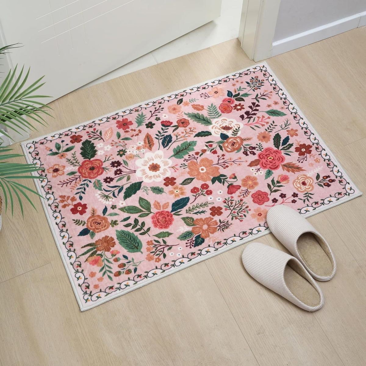 Door Mat Indoor Entrance 2x3 Rug Machine Washable Boho Floral Small Area Rug Non-Slip Low Pile