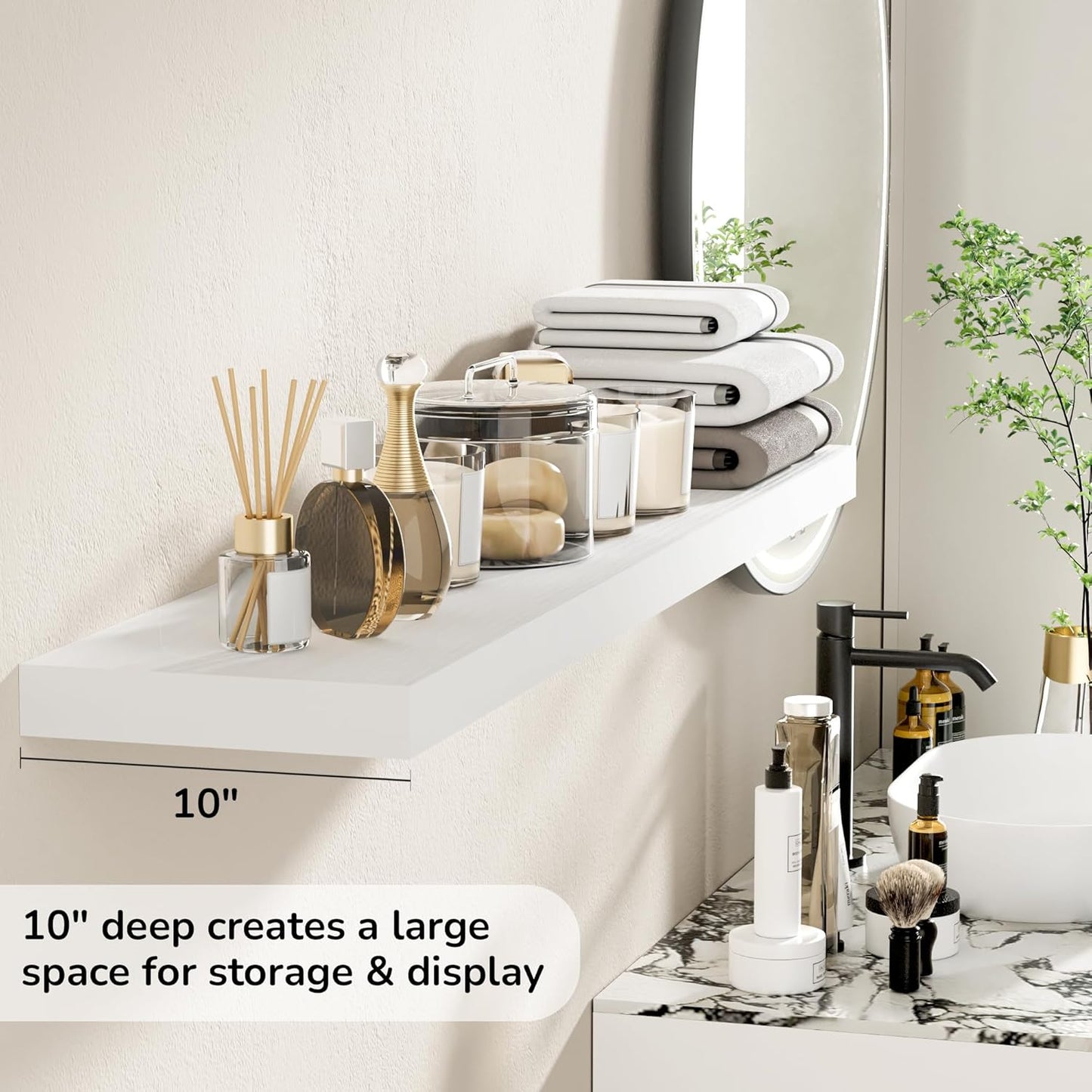 Floating Shelves - 10.3 Inch Deep Wall Shelf for Decor & Storage - Wall Mounted Display Shelving