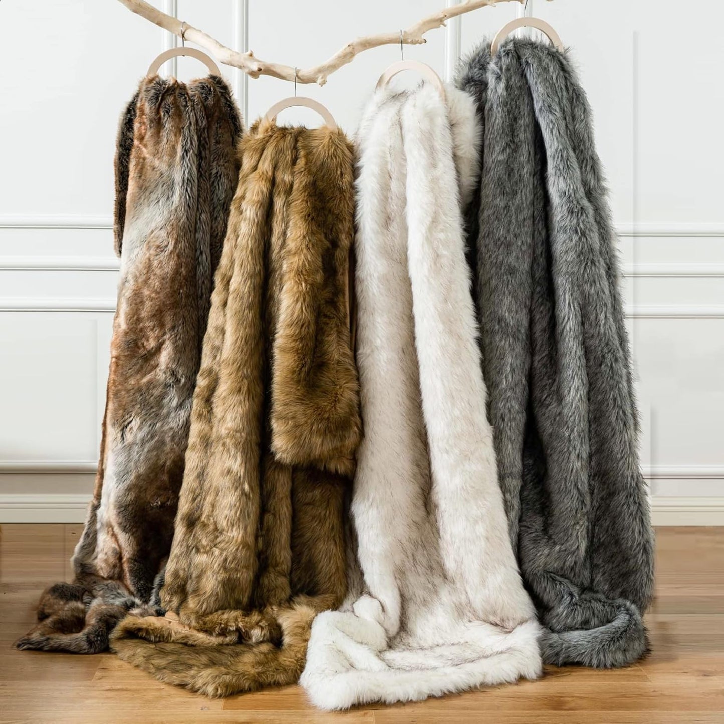 BATTILO HOME Luxury White Faux Fur Throw Blanket Long Pile with Black Tips, 51"x67", Super Warm
