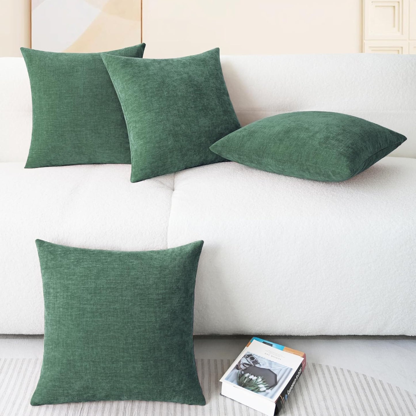 CaliTime Throw Pillow Covers Decorative 18 X 18 Inches Pack of 4 Cozy Chenille Cushion Cases for