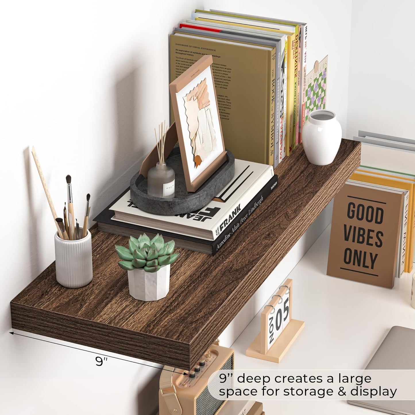 Fun Memories Floating Shelves - 24 Inch Rustic Wooden Wall Shelves - Extra Deeper & Thicker Wall