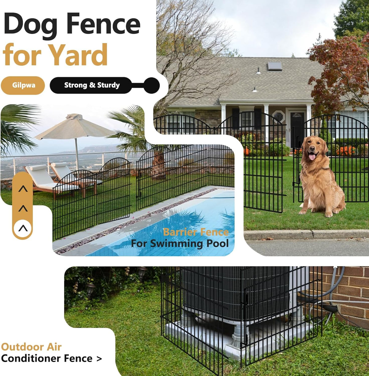 10 Panels Decorative Garden Fence with Lock, 48in (H) x 24ft (L) No Dig Dog Animal Barrier for