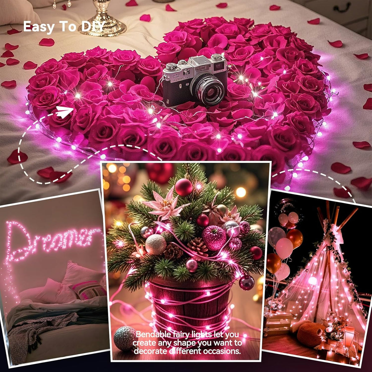 4 Pack 60LED Christmas Fairy Lights Battery Operated - 20FT Twinkle Lights with 2 Lighting Modes