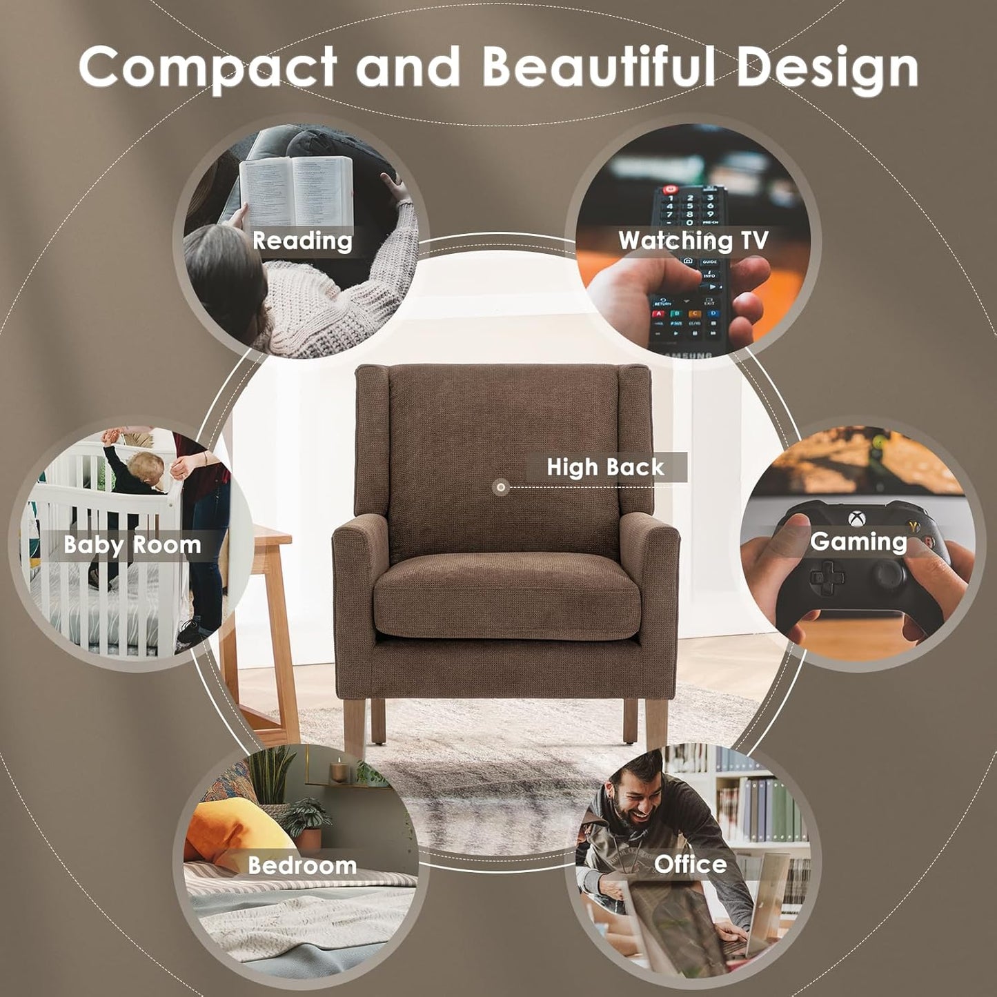 COLAMY Modern Wingback Living Room Chair, Upholstered Fabric Accent Armchair, Single Sofa Chair