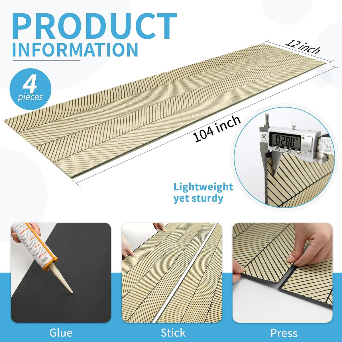 Art3d 4-Pack Glue-On Herringbone Wainscoting Panel for Interior Wall Decor - 104 x 12 Inch
