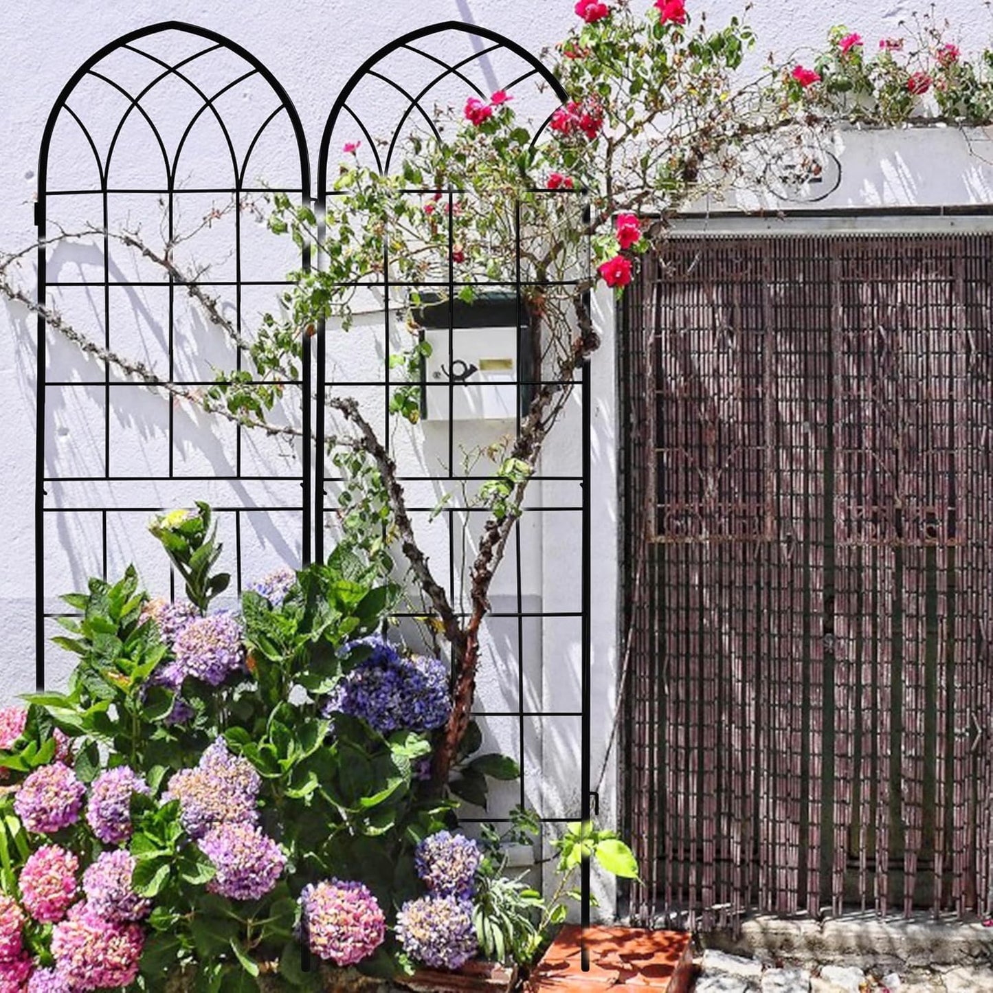 LZRS 4 Pack 71x20in Rustic Iron Arch Decoration Garden Trellis with Black Metal Coating – Perfect