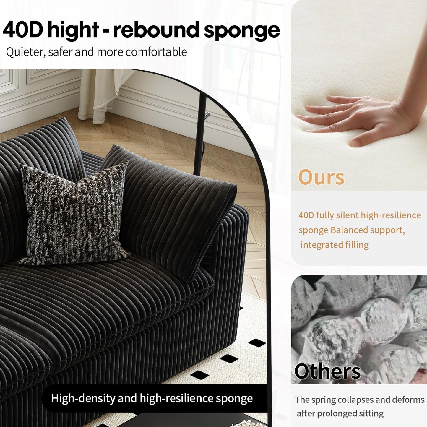 118" Cloud Couch Oversized Modular Sectional Sofa for Living Room,Modern Sofa with Deep Seat,V