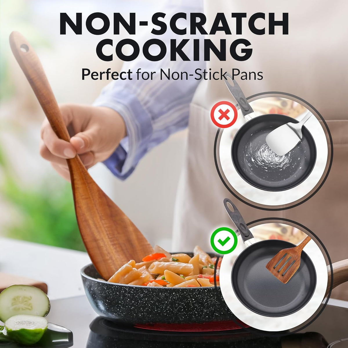 Zulay Kitchen Extra-Large 6-Piece Wooden Spoon Set - Smooth Teak Cooking Utensils - Comfort-Grip