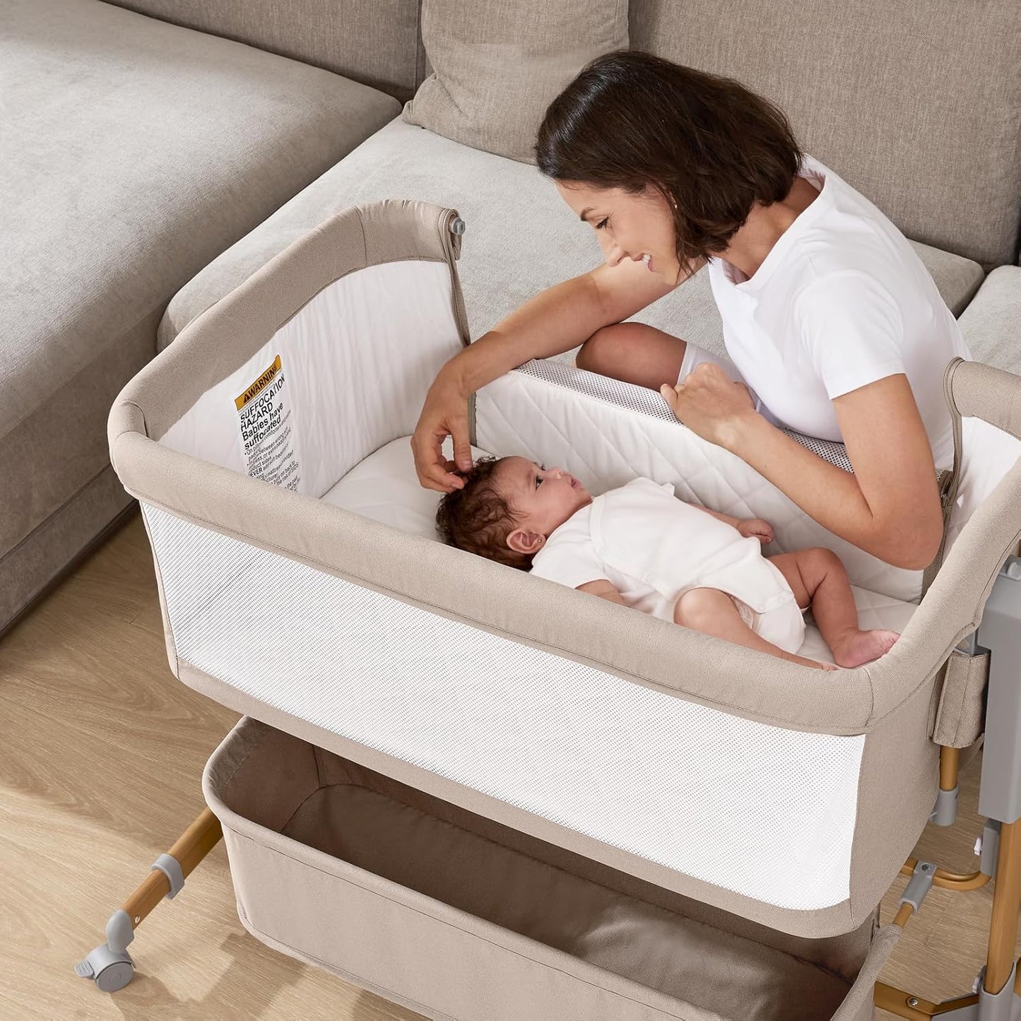 3 in 1 Baby Bassinet, Rocking Bassinet, Bedside Bassinet, 6-Height Adjustable, Bassinet Bedside