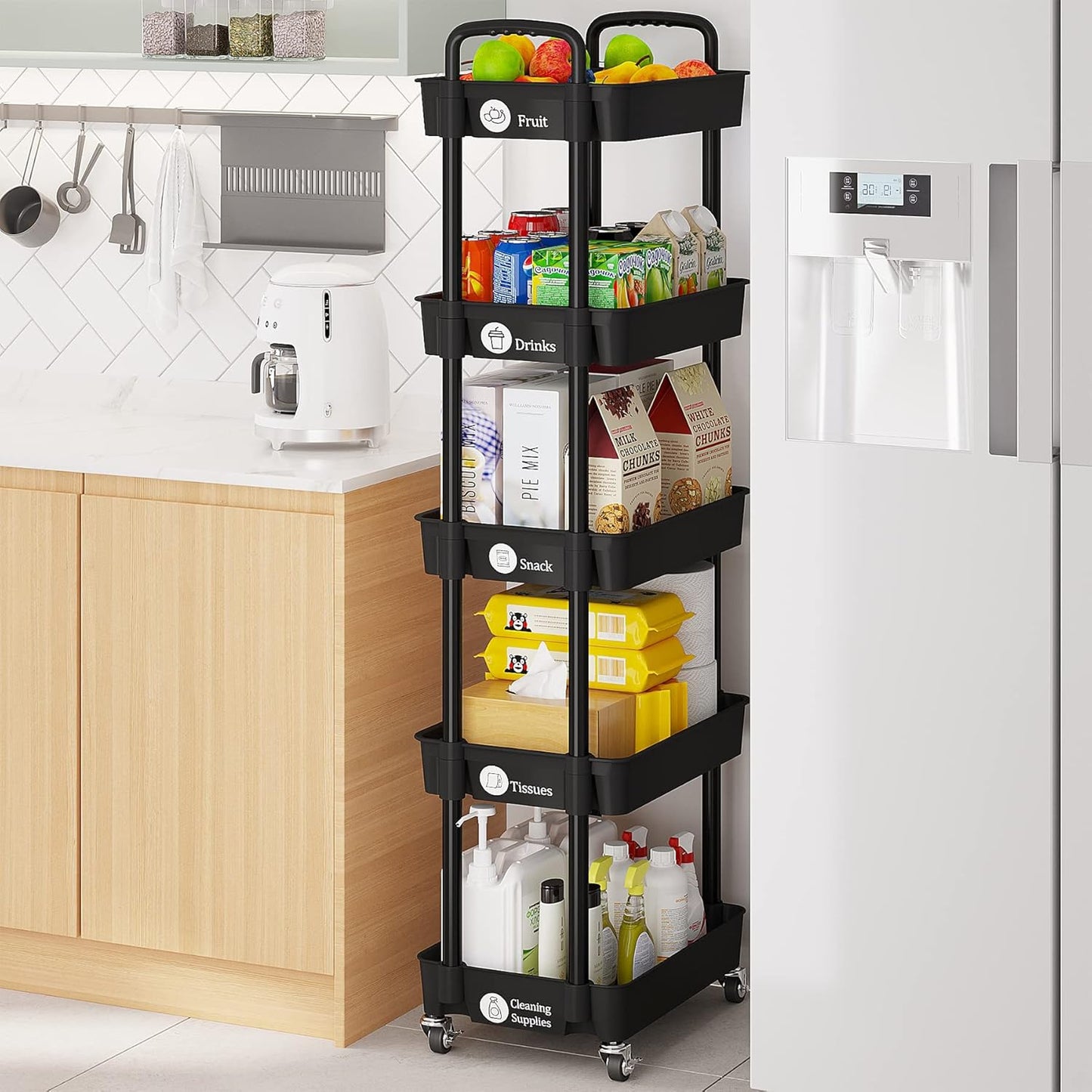Laiensia Storage Cart,Multifunction Utility Rolling Cart Kitchen Storage Organizer,Mobile Shelving
