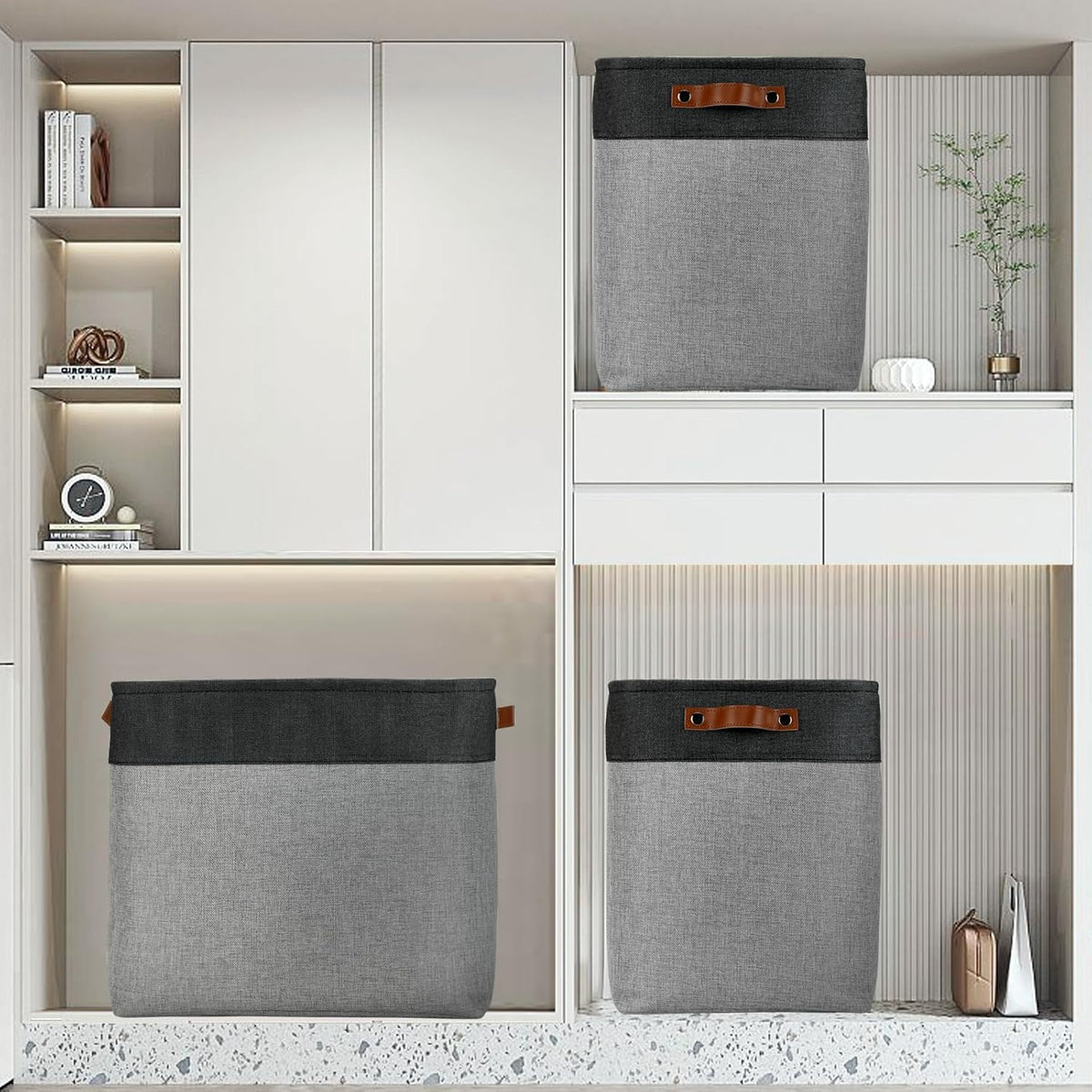 DULLEMELO Grey Storage Baskets for Organizing 3 Pack Fabric Shelf Baskets for Gifts Empty Large