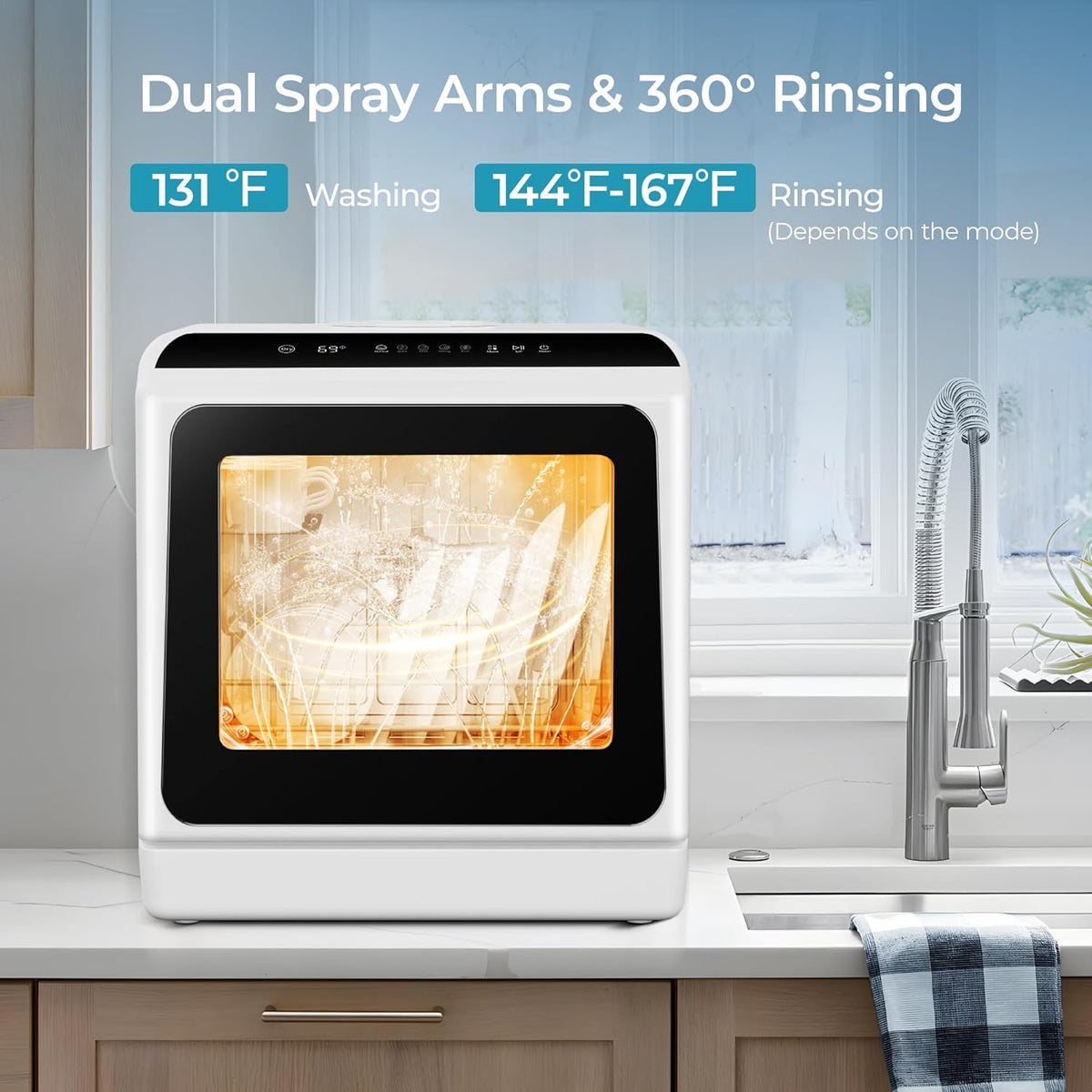EUHOMY Countertop Dishwasher with 5L Built-in Water Tank& Inlet Hose Portable Mini Dishwashers with