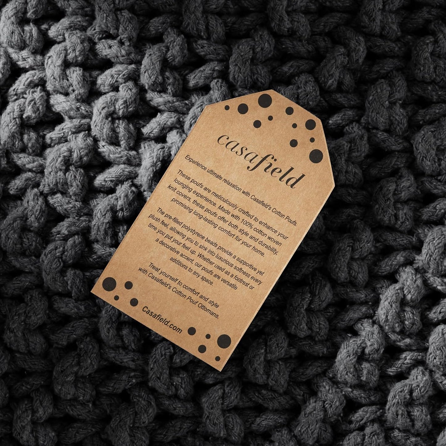 Casafield Square Pouf Ottoman, Black - 18.5" W x 18.5" D x 14.5" H Cotton Knit Foot Stool - Boho