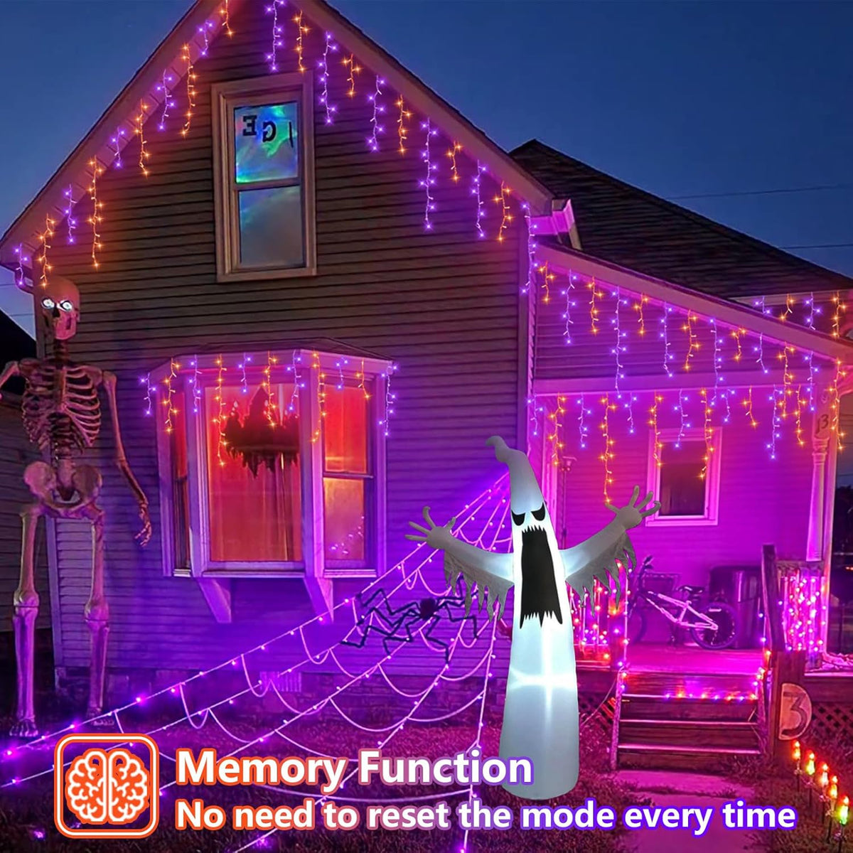 YEGUO 66ft 800 LED Orange and Purple Icicle Halloween Lights, 160 Drops Icicle Lights Connectable