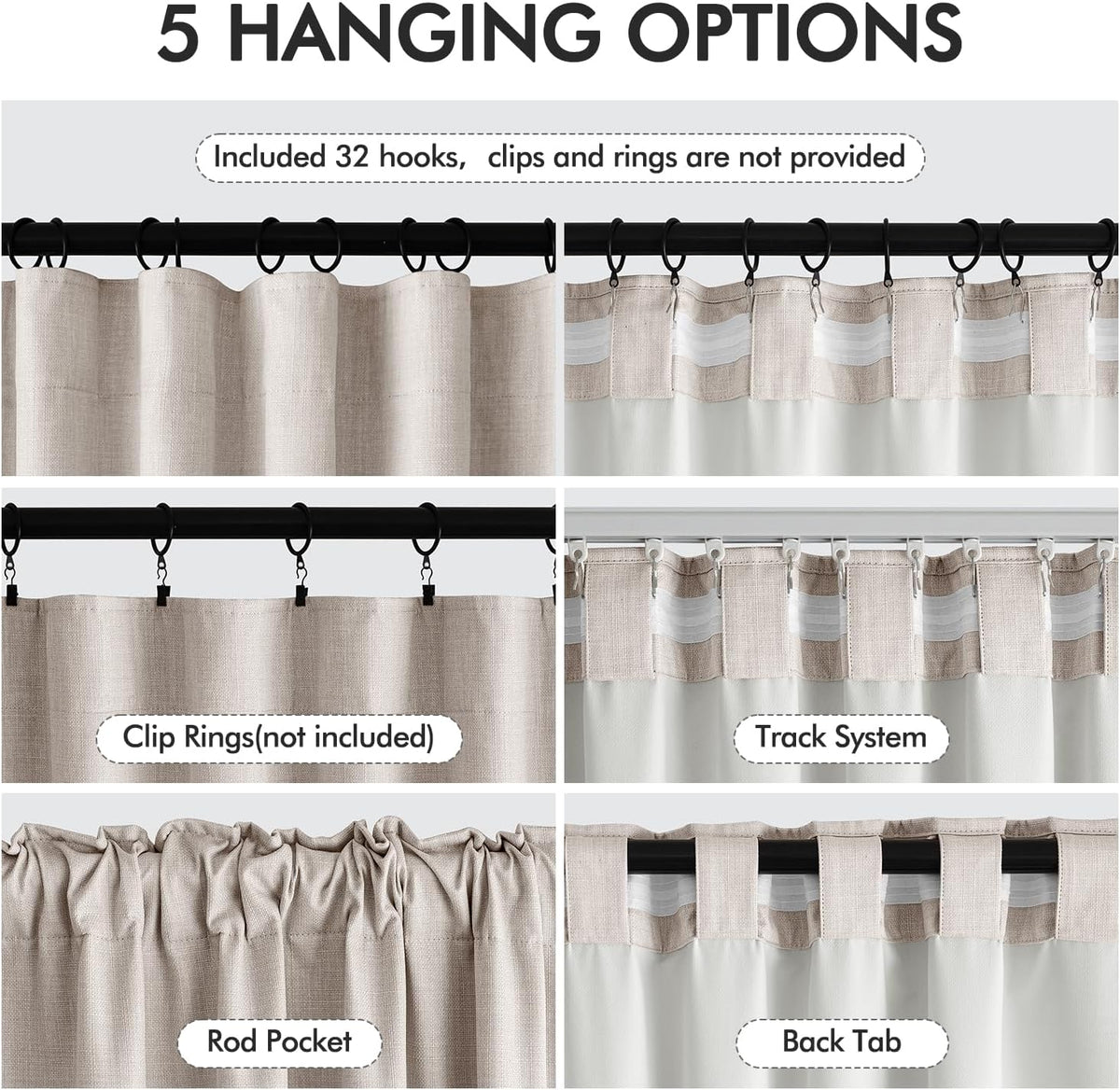 MIULEE 100% Blackout Curtains 96 Inch Long 2 Panels Set for Bedroom, Thick Faux Linen Black Out