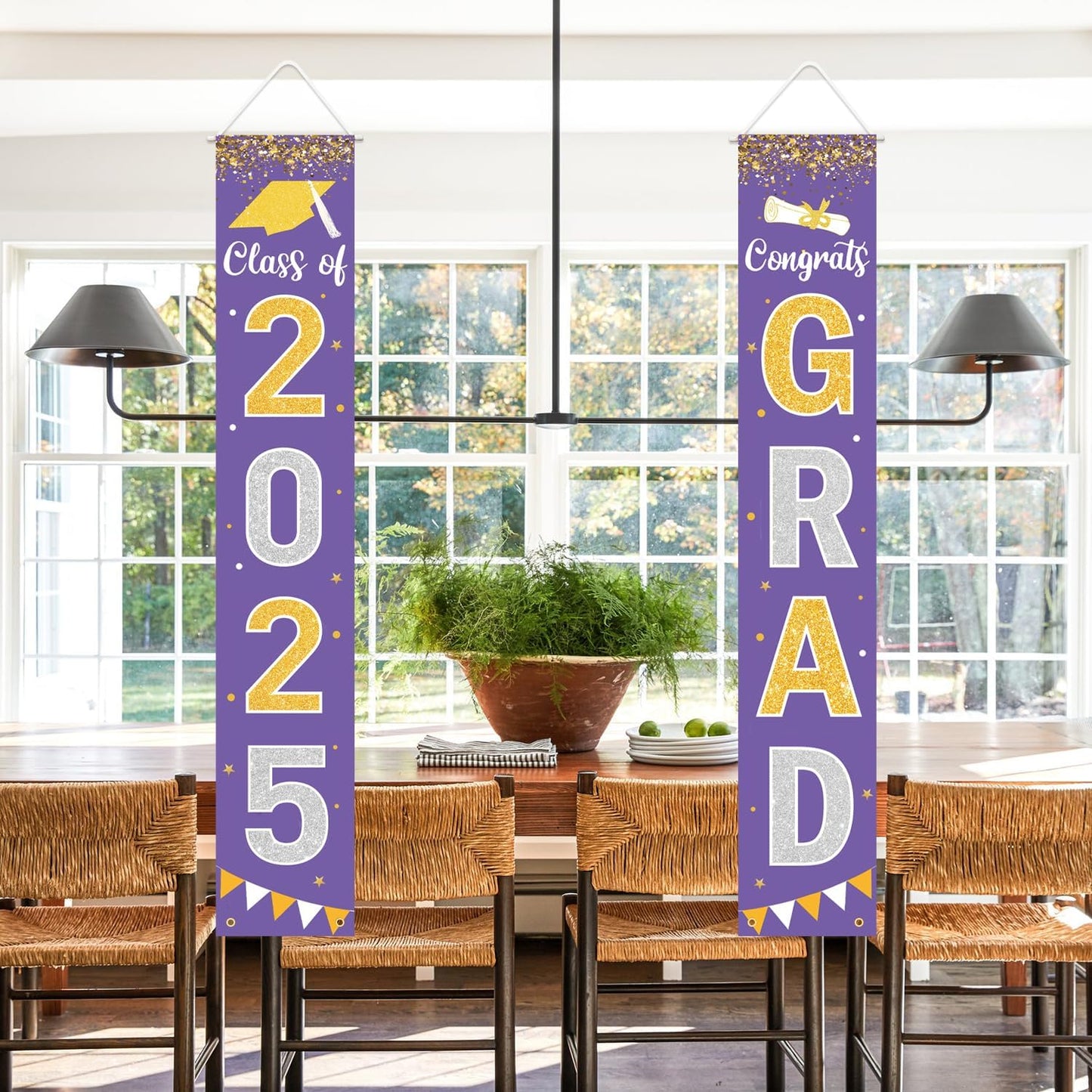 Graduation Decorations 2025 GRAD Banner Purple Porch Door Sign Welcome Banner For Indoor Outdoor