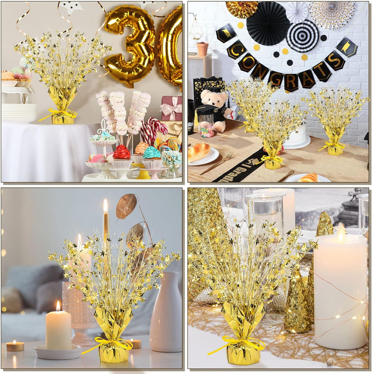 Crowye 18 Pieces Metallic Foil Spray Centerpiece Party Star Table Decoration Burst Metallic Table