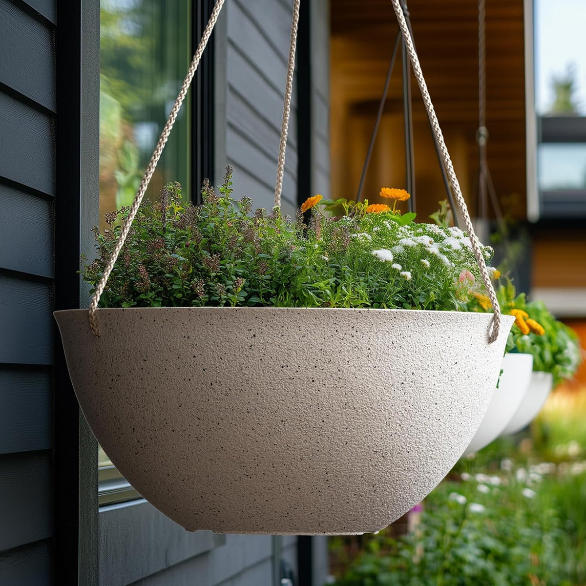 LA JOLIE MUSE Large Hanging Planters for Outdoor Plants - 13 Inch Hanging Flower Pots Set of 2