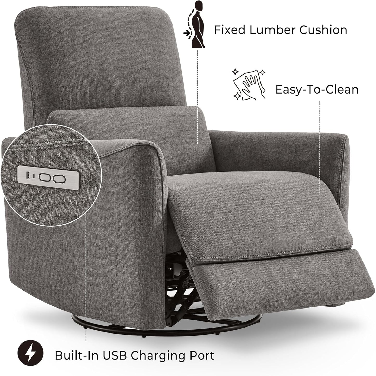 CHITA Power Recliner Chair Swivel Glider, FSC Certified Fabric Living Room Reclining Sofa Chair
