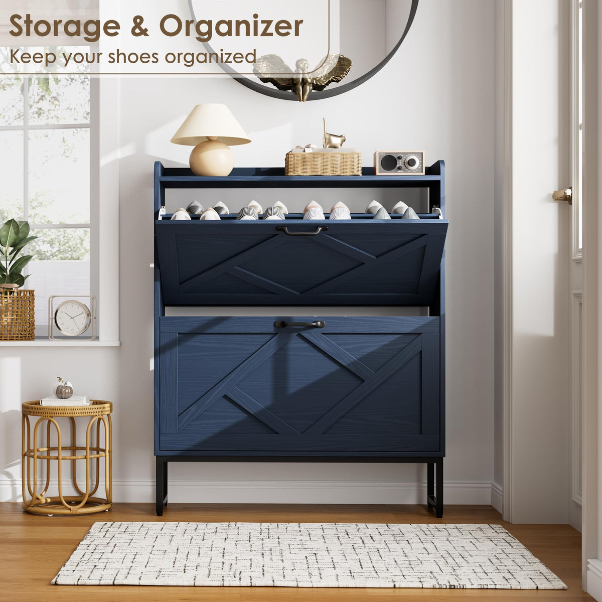 Nicetree Shoe Storage Cabinet, Shoe Cabinet with 2 Flip Drawers, Narrow Shoe Rack Cabinet