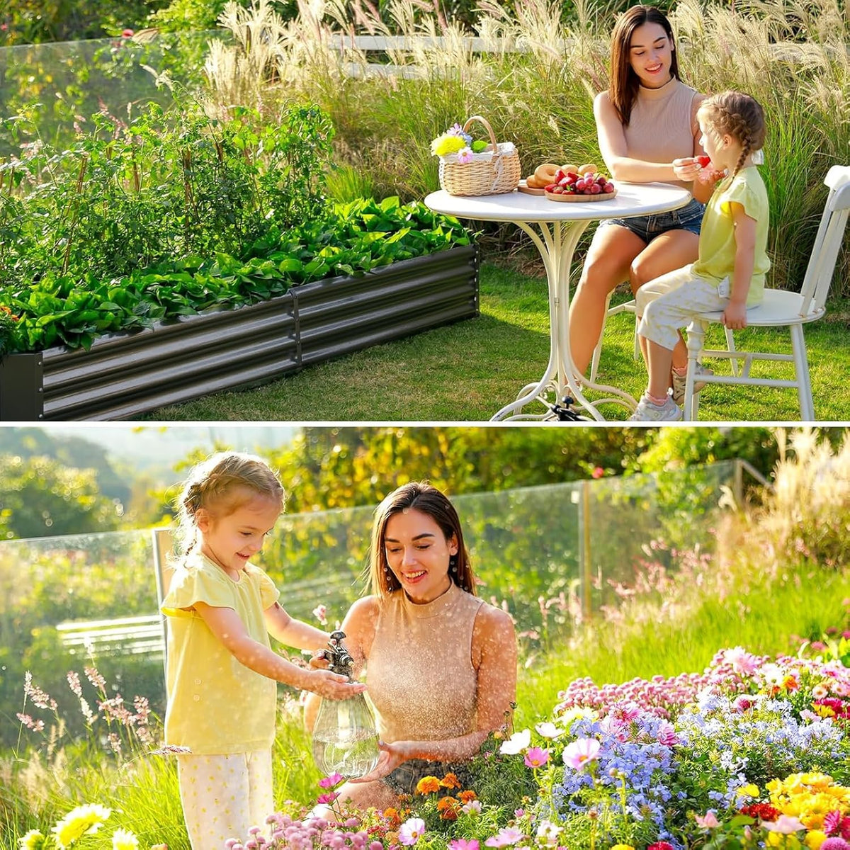 Land Guard 2 Pack 8×4×1ft Galvanized Metal Raised Garden Bed, Metal Planter Kit Box Outdoor for