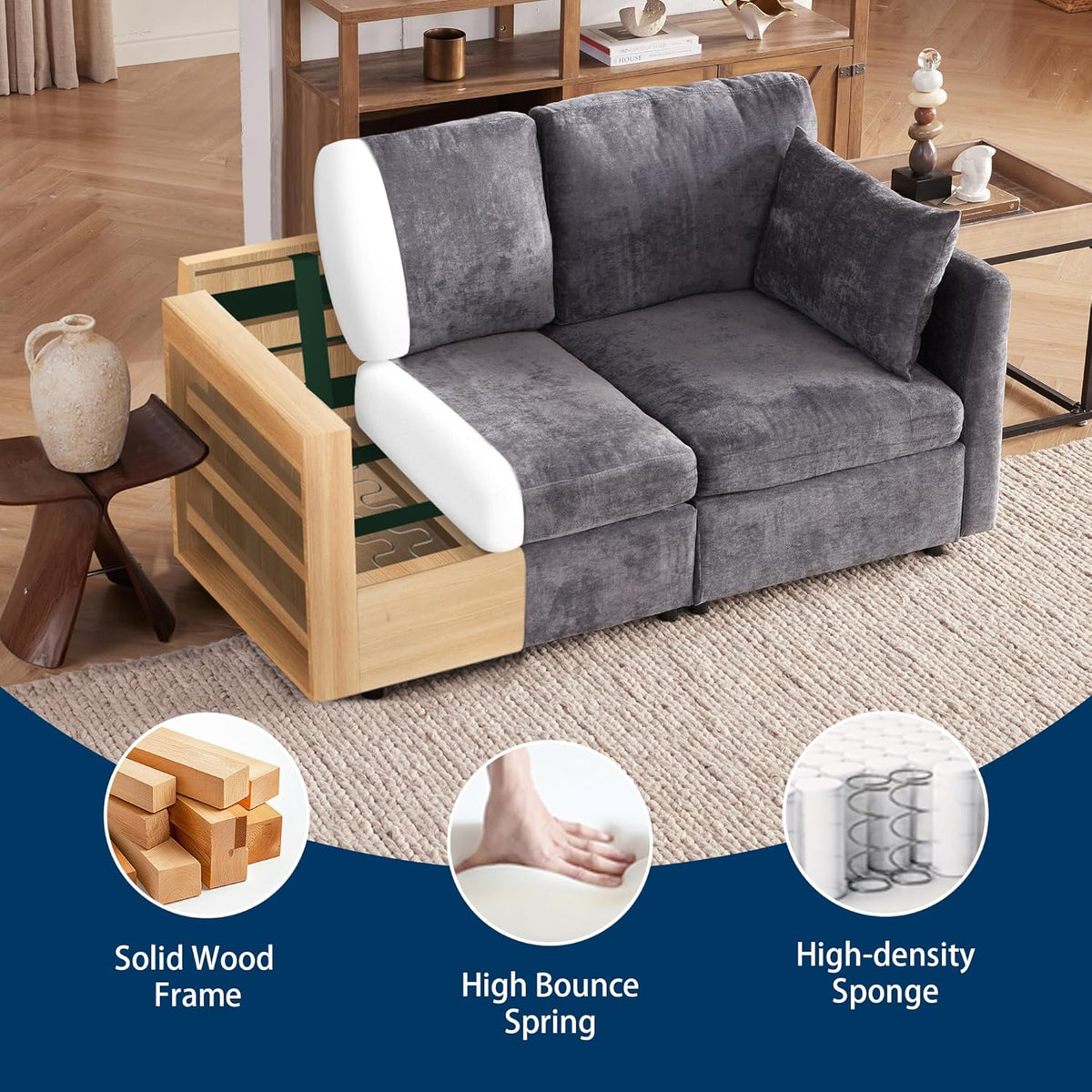 Tbfit 59" Loveseat Sofa, Chenille Small Sofa Couch, Love Seat with 2 Pillows for Small Space