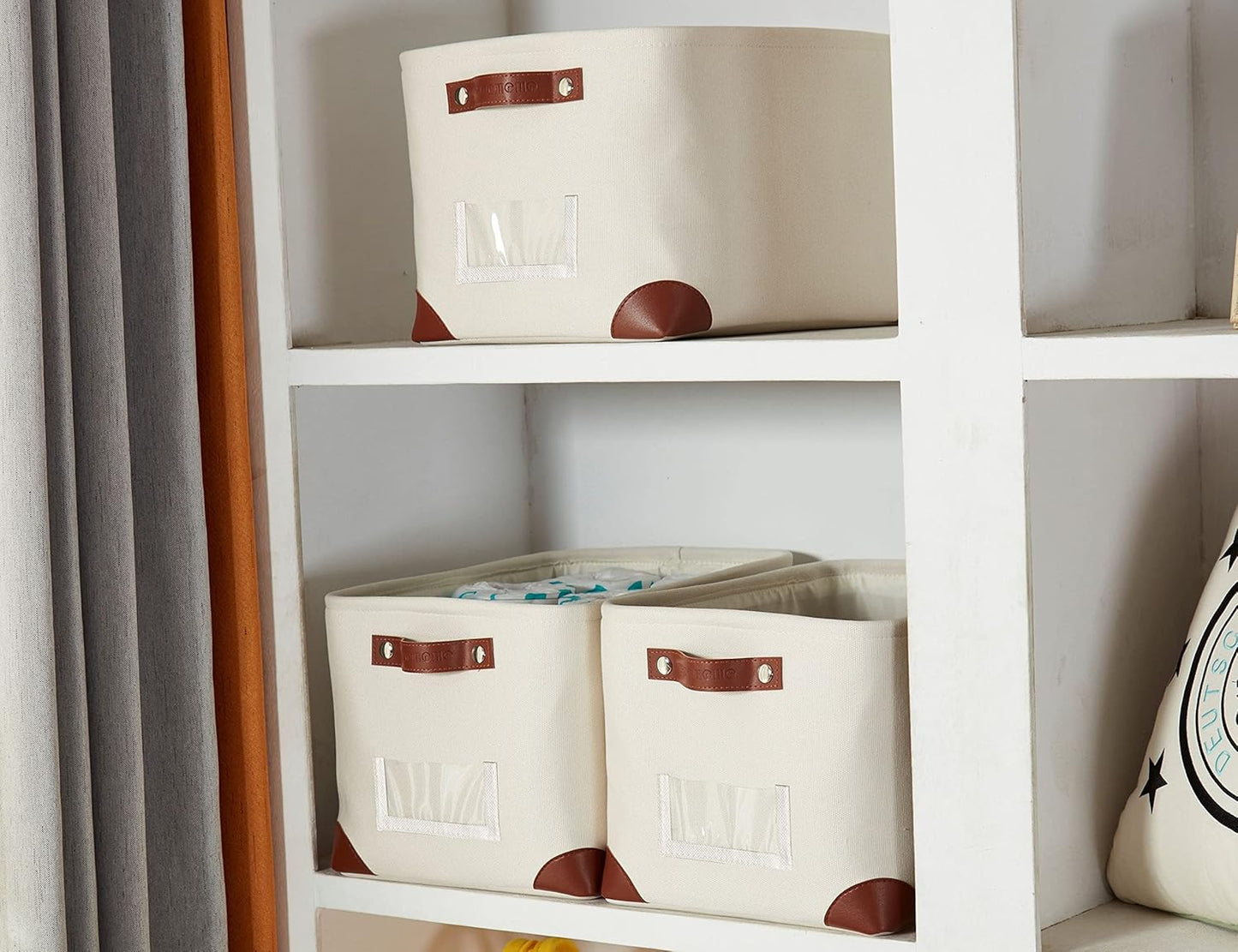 DECOMOMO White Storage Bins Fabric Storage Baskets for Shelves & Linen Closet Organization (Creamy