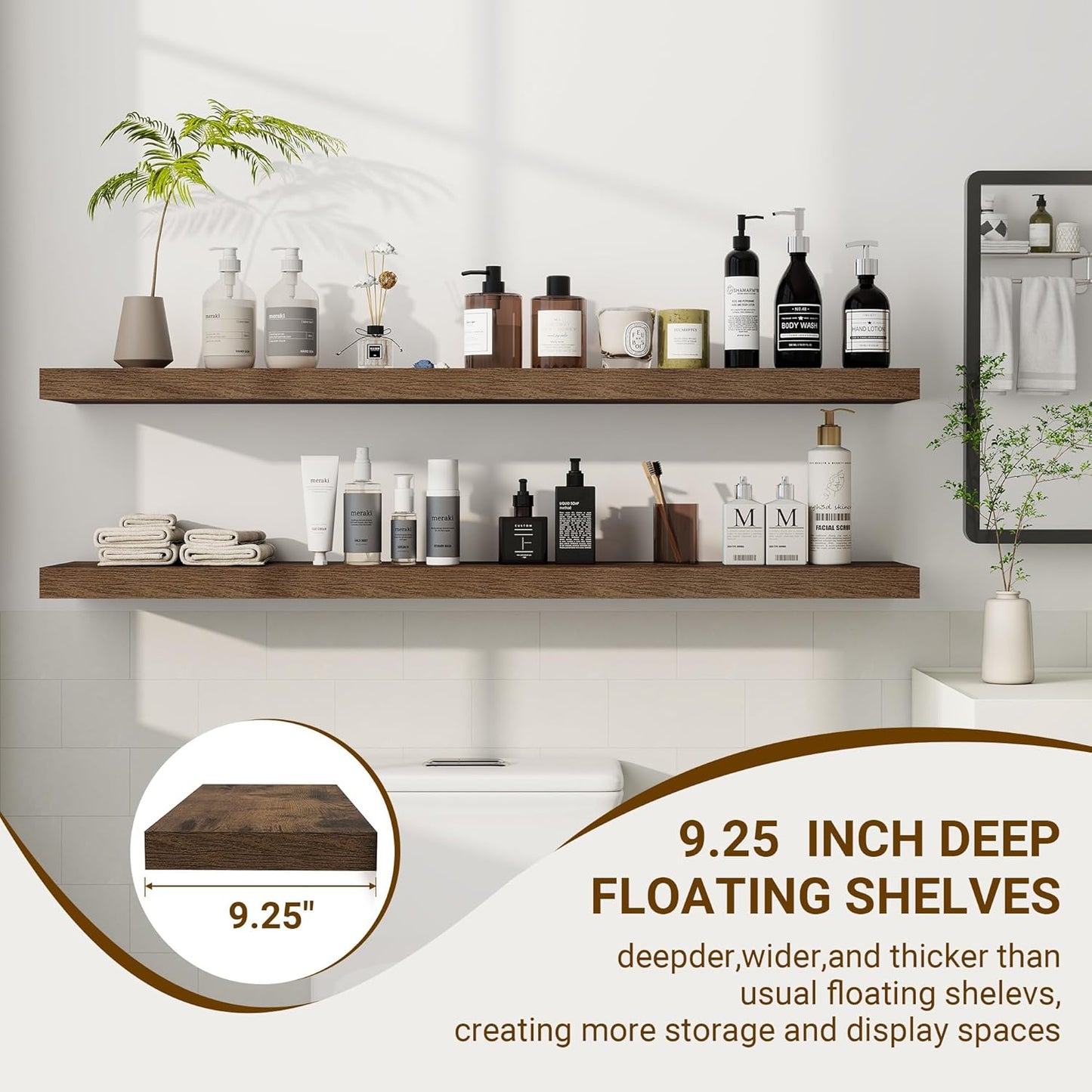48 Inch Floating Shelves, 48"x9.25"x1.5" Inch Deep Floating Shelves for Wall, Wooden Shelves for