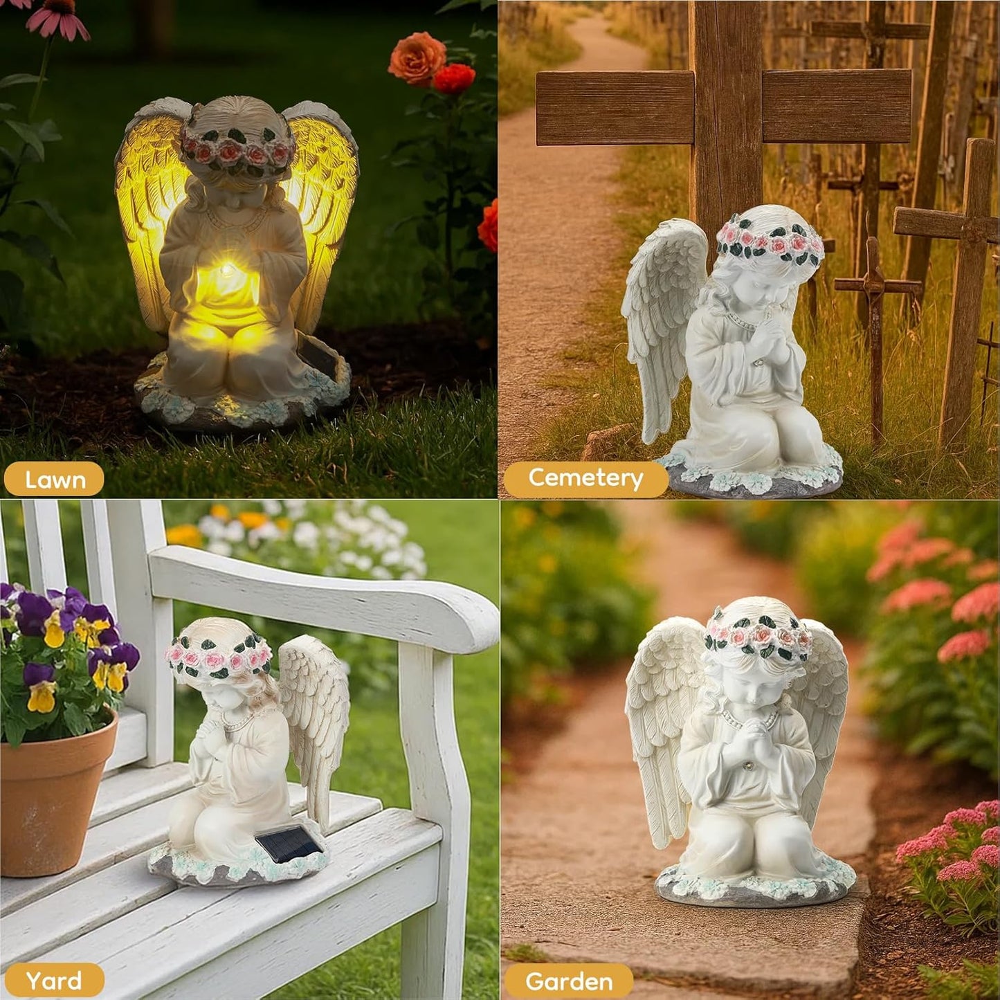 Solar Angel Prayer Statue, Memory Guardian Garden Decor with Warm Light - Religious Outdoor Decor