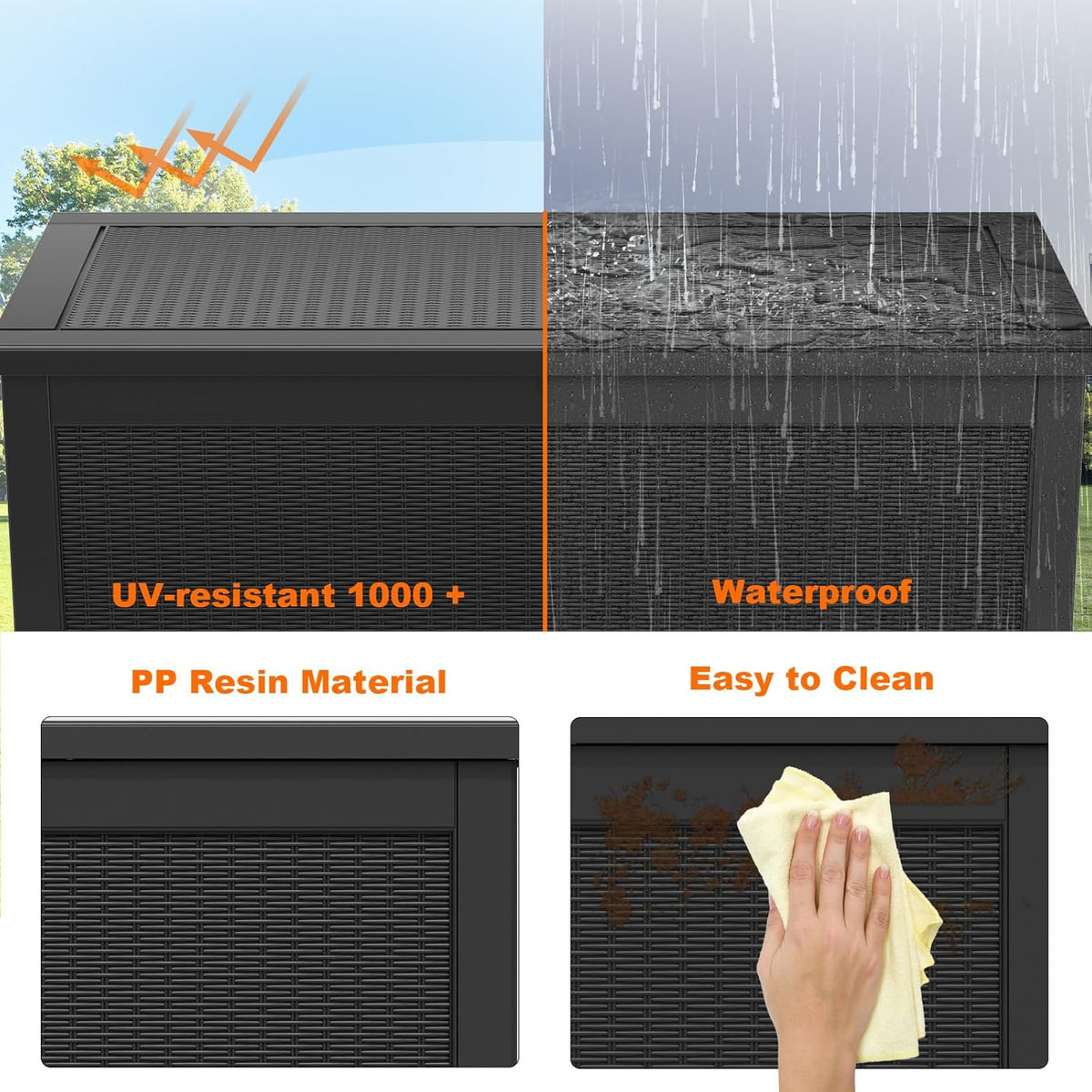 260 Gallon Resin Deck Box, Lockable Patio Outdoor Storage Box for Furniture, Garden Tools and Tools