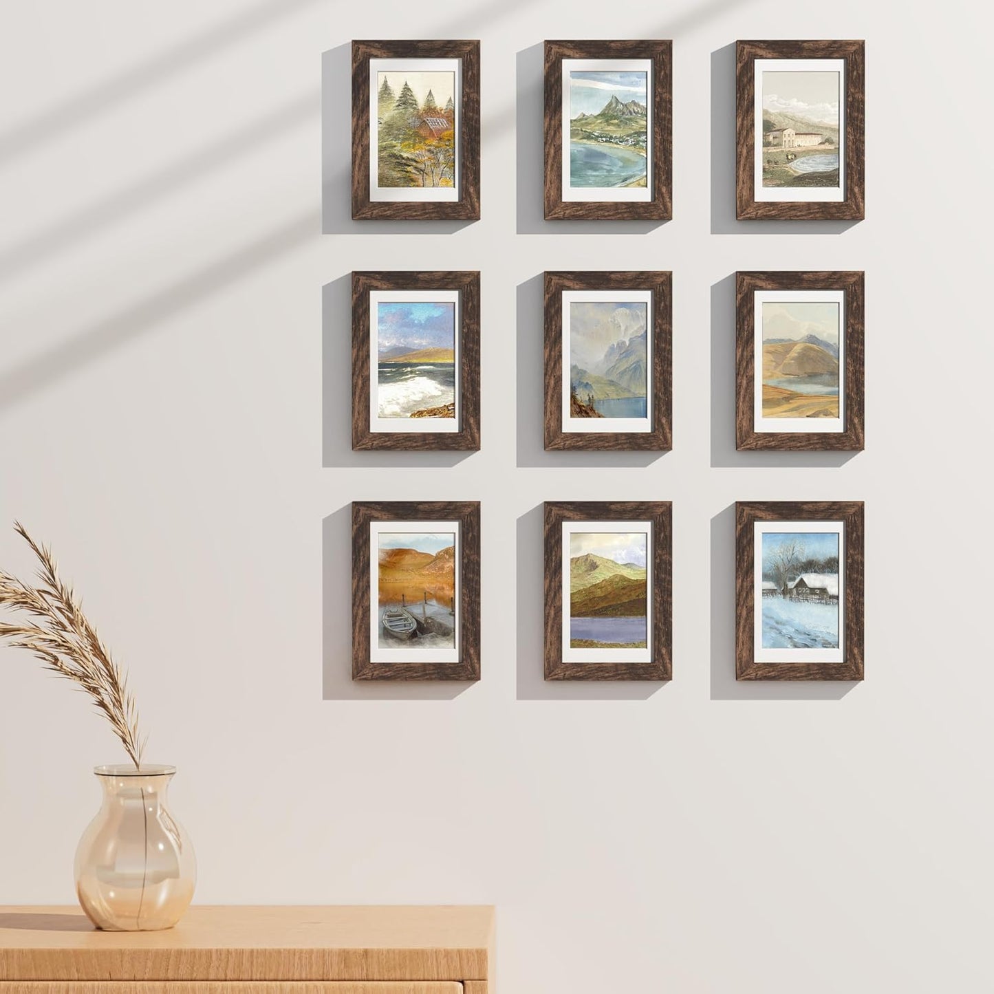 Vittanly 4x6 Picture Frames Set of 9, Shatter Resistant Plexiglass, Display 3.5x5 Pictures with Mat