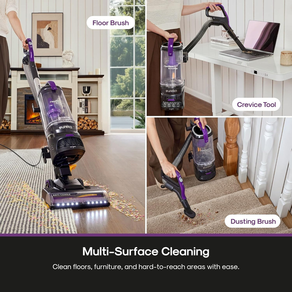 Eureka FlexReach Powerful Upright Vacuum Cleaner for Carpet and Hard Floor, Lift-Away Vacuum with