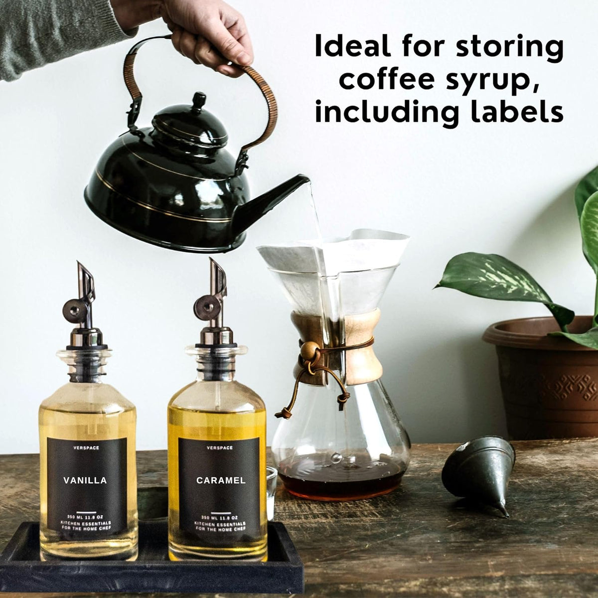 Olive Oil Dispenser Set With Silicone Tray & 40 Labels - 2 Black Bottles (500ml / 17oz) for