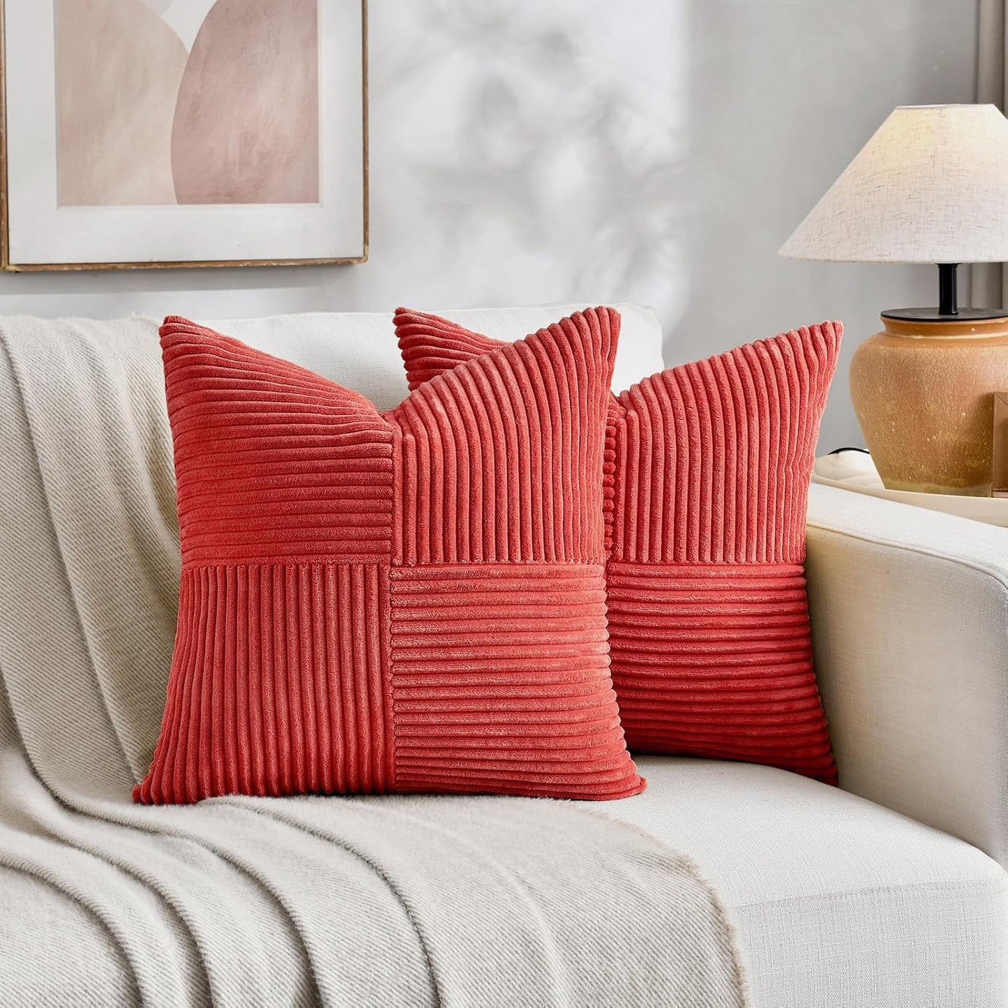 Fancy Homi 2 Packs Red Euro Decorative Throw Pillow Covers 26x26 Inch for Couch Bed Sofa, Holiday