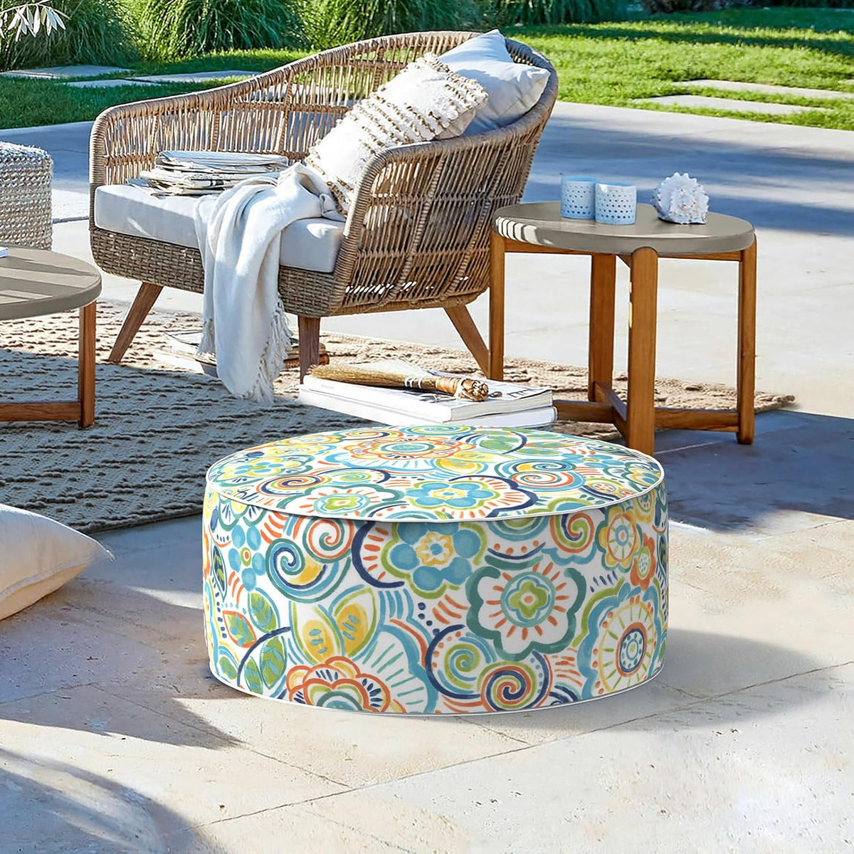 LVTXIII Outdoor/Indoor Inflatable Stool Ottoman, All Weather Patio Footrest Pouf, Portable Round
