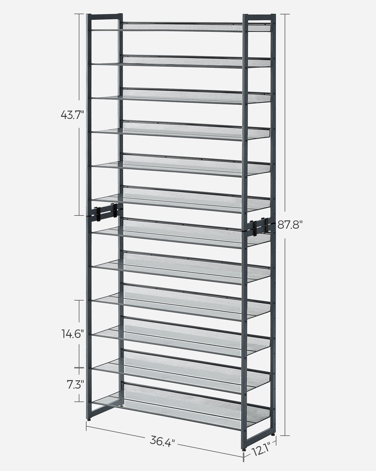 SONGMICS 12-Tier Stackable Shoe Shelf Set, Metal Shoe Storage for Garage, Entryway, with Adjustable