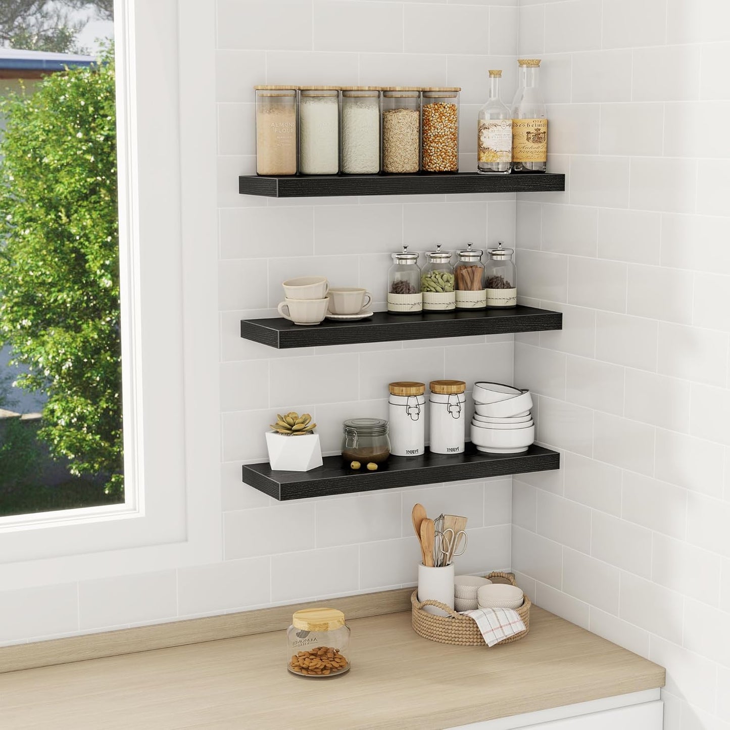 Fun Memories Black Floating Shelves Wall Shelf 24 Inch Long, Rustic Bathroom Shelves, Wall Mounted