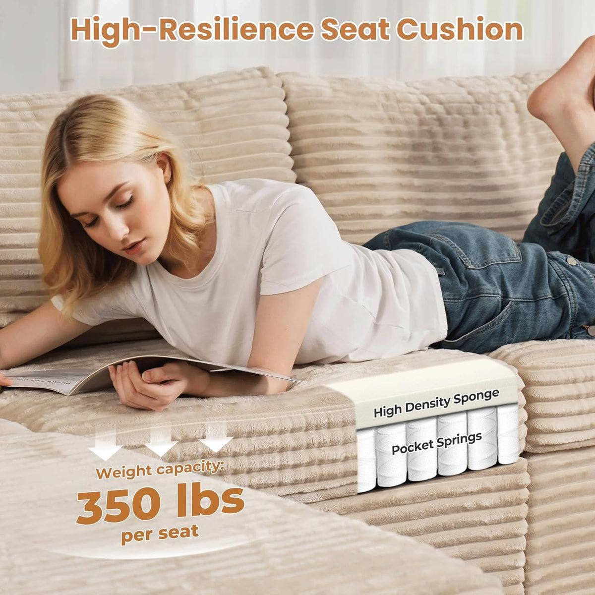 ovios Sectional Sofa Couch with L-Shape Chaise Oversized, Comfy Modular Cloud Couches with Deep
