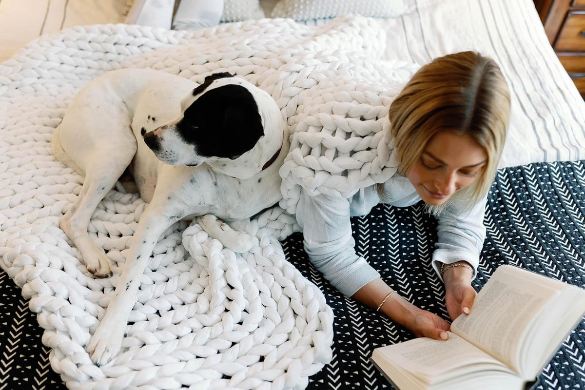 Nuzzie Chunky Knit Blanket - Breathable, Cooling, Hand Made Knit Throw Blanket for Sleep - Machine