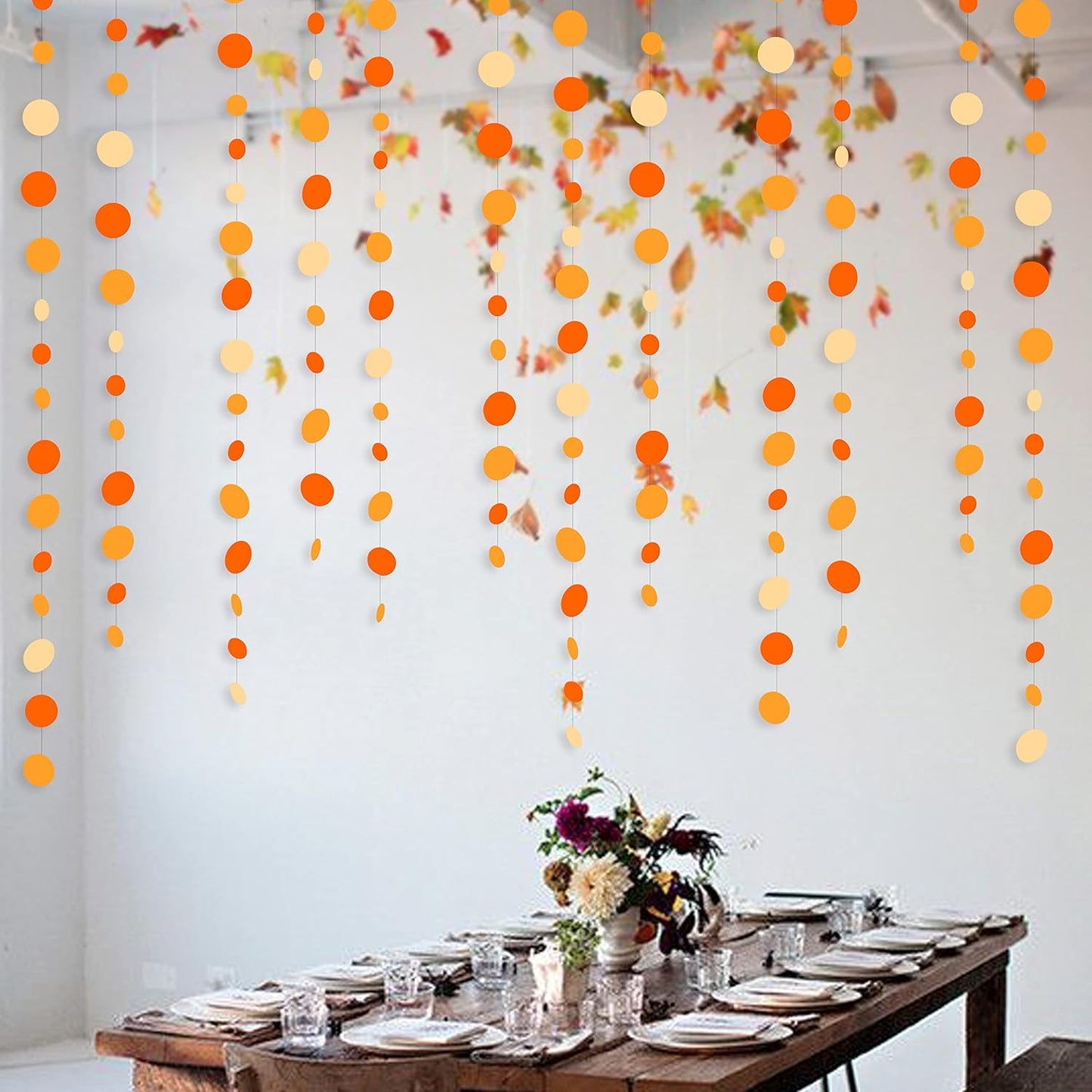 46 Ft Thanksgiving Fall Autumn Circle Dots Garland Gradient Orange Polka Dot Hanging Paper Streamer