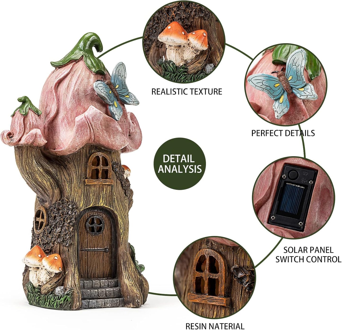 Fairy Garden Accessories Outdoor Statues, Mushroom House Decor,Large Gnome Solar Powered Lights