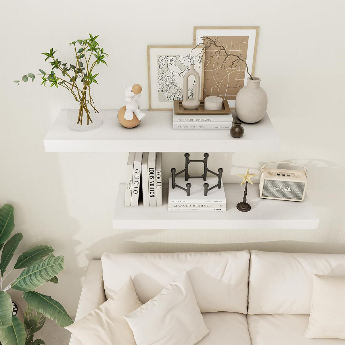 White Floating Shelves 36 Inch Long, 12 Inch Deep Floating Shelves for Wall, 36 x 12 Shelves for