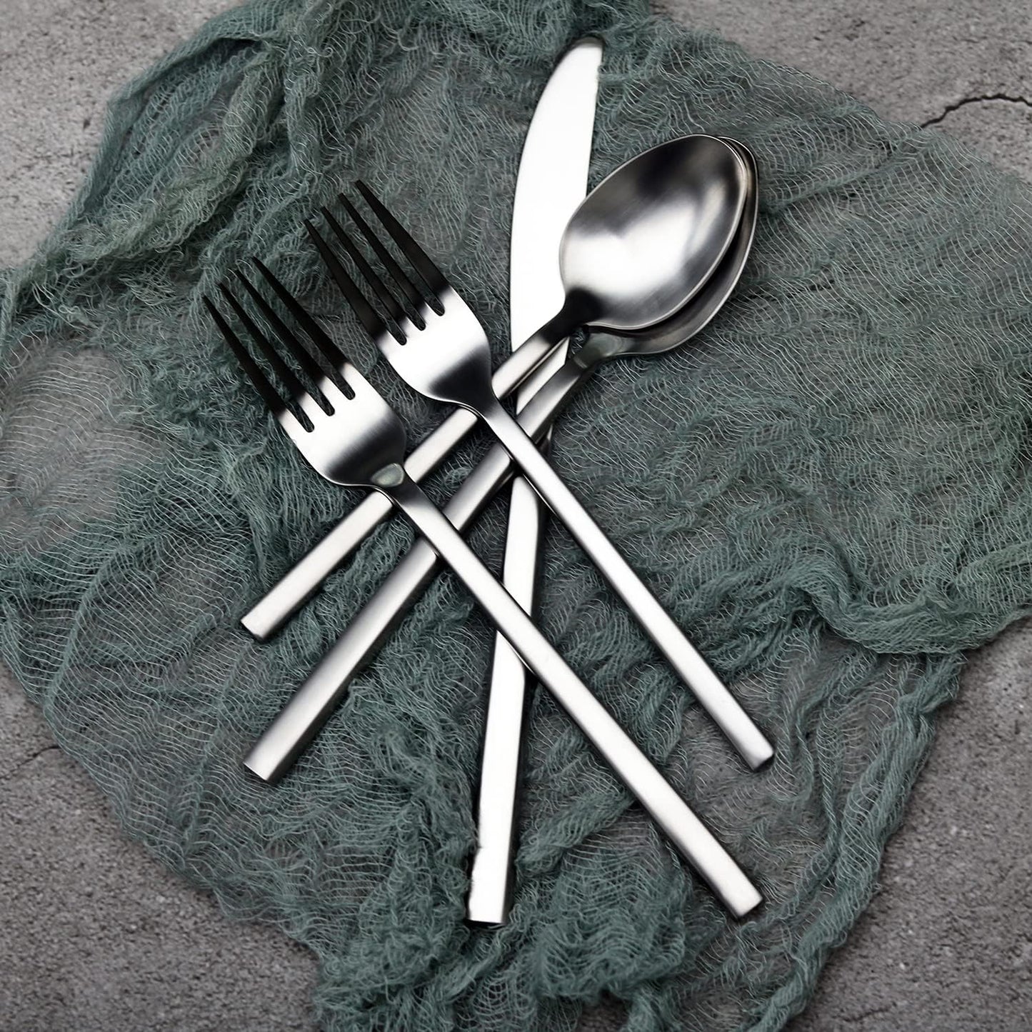 Alata Cube 20-Piece Forged Silverware Set Stainless Steel Flatware Set,Service for 4,Matte Satin