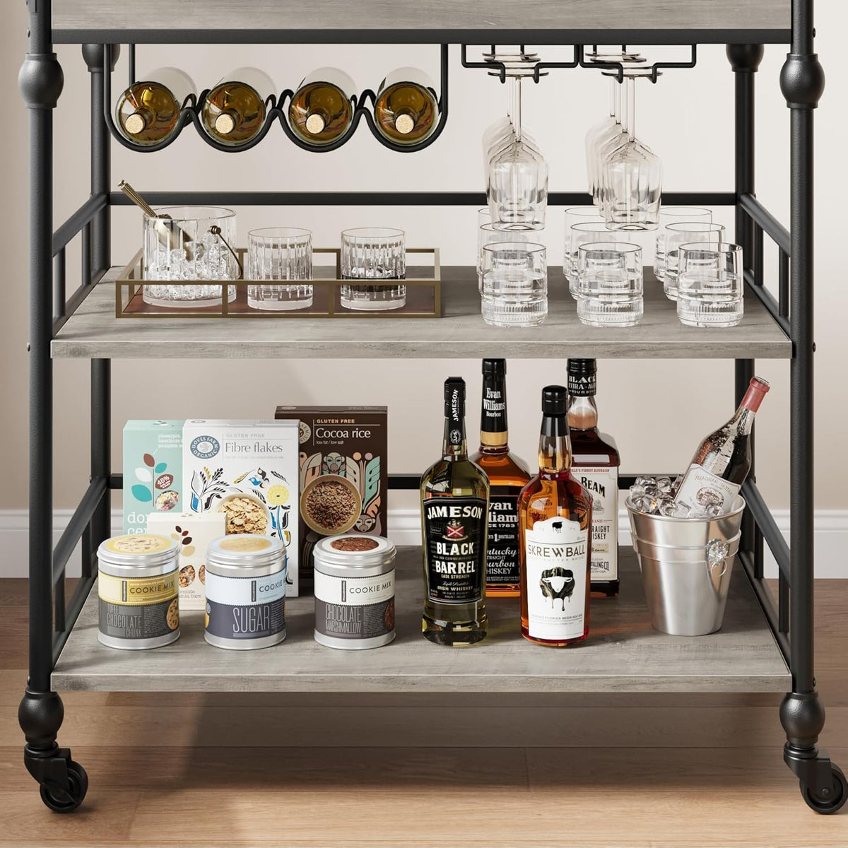 GarveeHome Bar Cart, Bar Carts for The Home, 3 Tier Serving Cart with Wheels, Home Bar & Serving