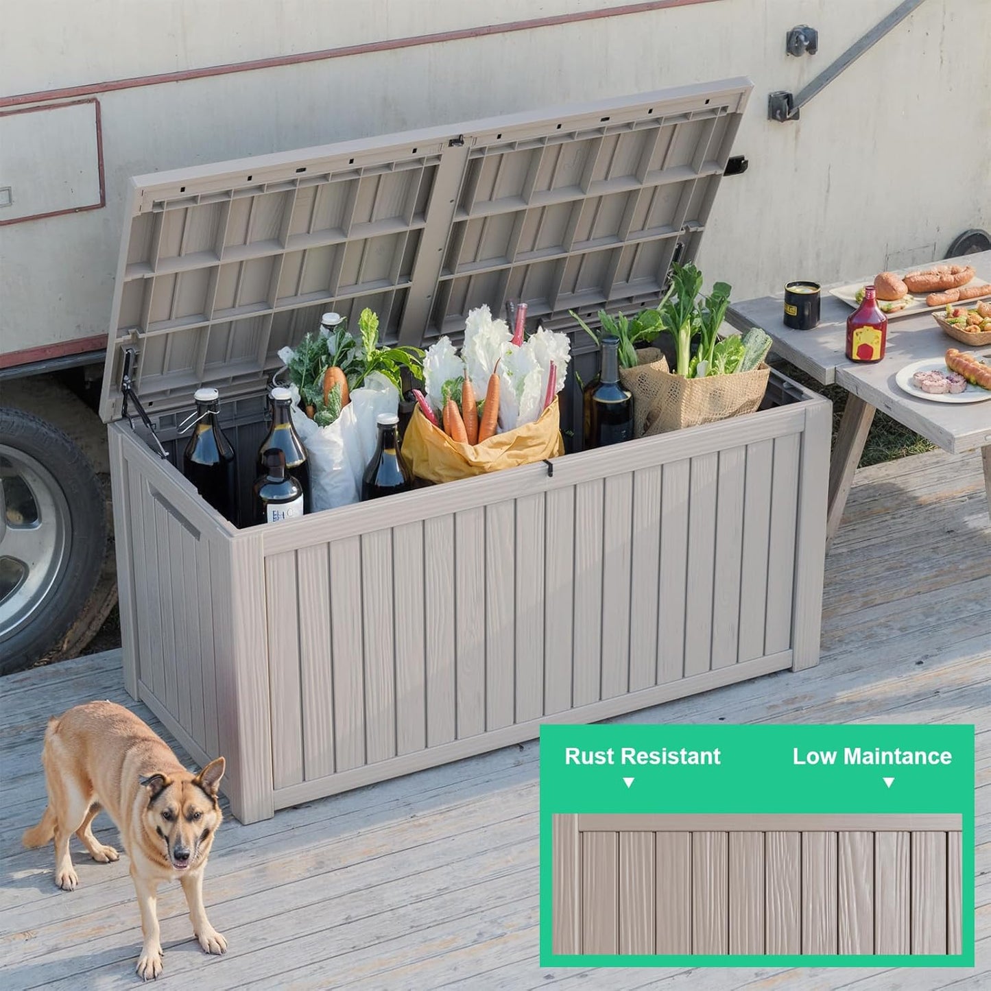 180 Gallon Resin Deck Box, Lockable Patio Outdoor Storage Box for Furniture, Garden Tools and Tools
