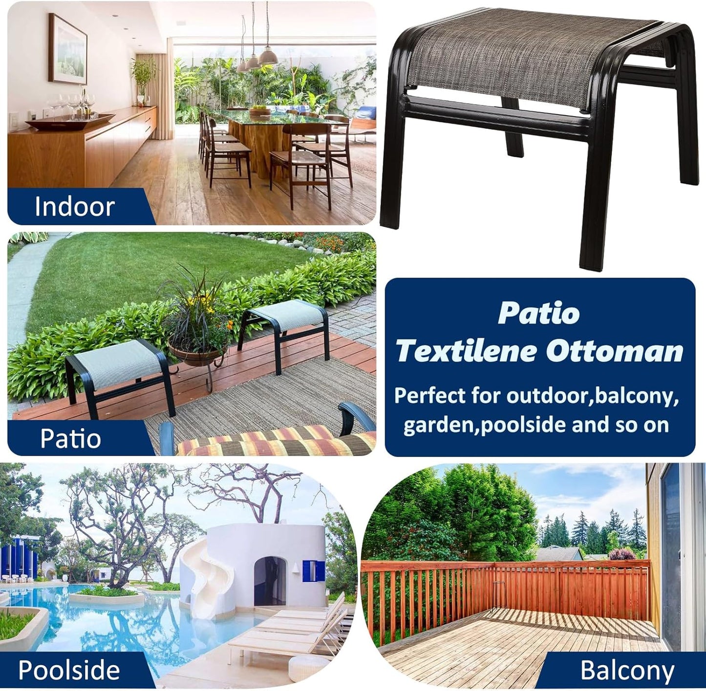 Outdoor Patio Ottoman Seat Textilene Portable Metal Footstool Portable Footrest Patio Chairs 2 Set
