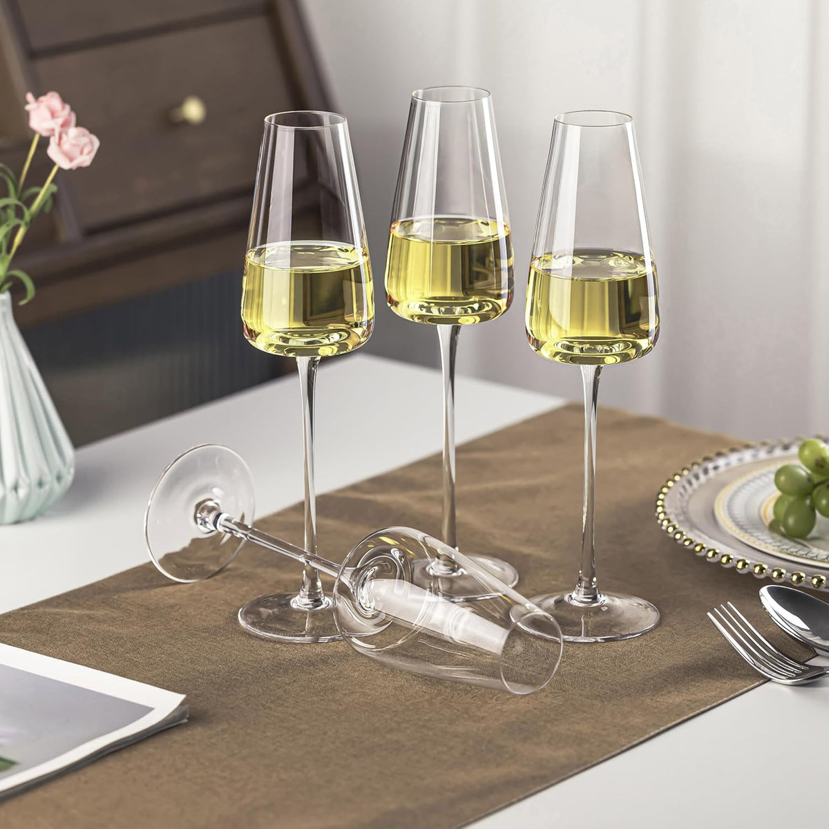 Champagne Flutes Glass Set of 4,Crystal Champagne Glasses 9OZ/ 270ML, Hand Blown Mimosa Glasses